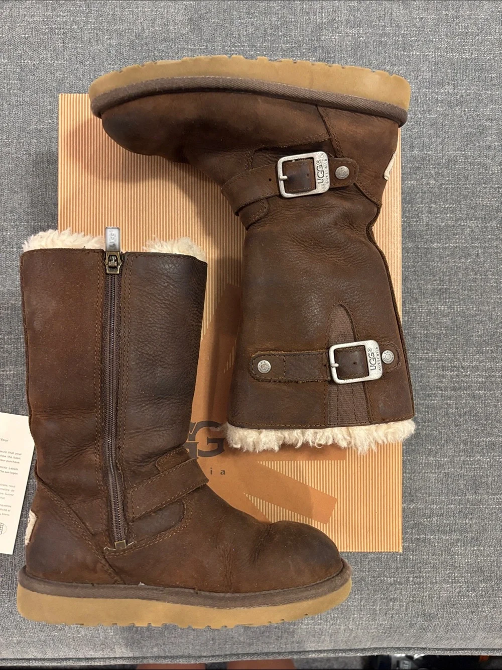 UGG Brown Leather Mid-Calf Shearling Boots